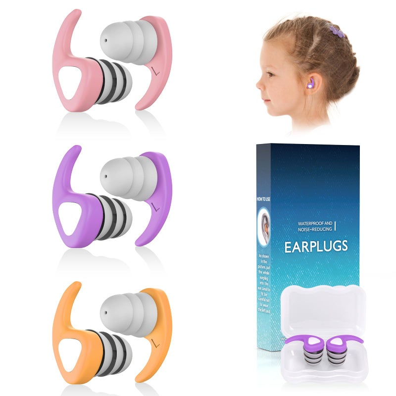 QQJOYCCI Swimming Ear Plugs for Kids  3 Pairs Waterproof Reusable Silicone Swim Ear Plugs for Pool Bath Showering Surfing for 4-12 Years Olds Children - Image 1